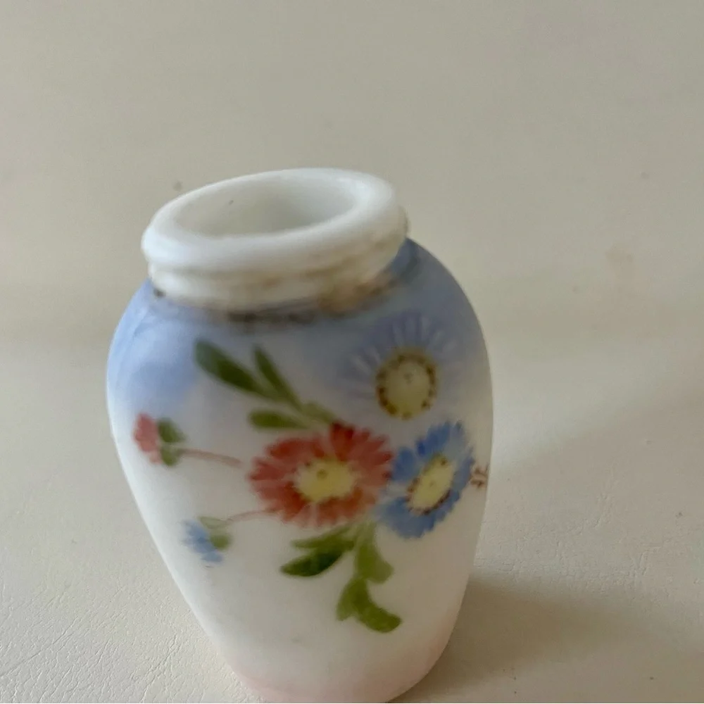 Hand-Painted Milk Glass Floral Salt Shaker with Metal Lid